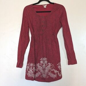 Stetson Dress Size Small Red Embroidered‎ Western Boho Long Sleeve Cotton